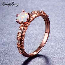 RongXing-anillos de ópalo de fuego para mujer, diseño antiguo blanco/azul, oro rosa Vintage lleno de piedra de nacimiento redonda, regalo de joyería 2024 - compra barato