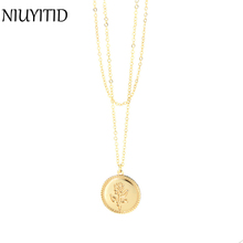 NIUYITID Rose Flower Coin Necklace Pendant Gold Color Chain Women Jewelry Girl Ladies Choker Female Charm Drop ship 2024 - buy cheap