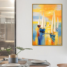 Pintura al óleo de lona hecha a mano para decoración de pared, cuadro de Arte Moderno de navegación de barco, para sala de estar, decoración del hogar, quadro 2024 - compra barato