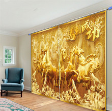 Cortinas opacas 3D para sala de estar y dormitorio, cubierta de cojín de caballo dorado, tamaño personalizado, Rideaux 2024 - compra barato