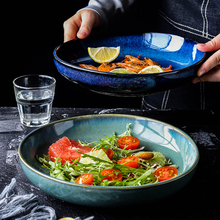 Plato profundo de cerámica japonesa, plato redondo para sopa, plato grande de porcelana para ensalada familiar 2024 - compra barato