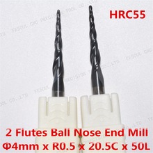 Free shipping-2PCS,R0.5*D4*20.5*50L,HRC55 Tungsten solid carbide TiALN Coated Taper Ball Nose End Mills,taper and cone Bit,wood 2024 - buy cheap