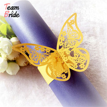 Team Bride 50Pcs Butterfly Napkin Rings Pearl Paper Towel Buckle Hollow Serviette Holder Wedding Party Table Decoration Papers 2024 - buy cheap