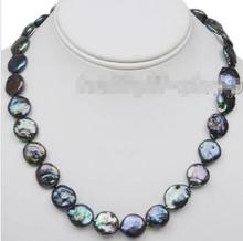 Hot sale new Style >>>>>14-15MM Black Coin Genuine Freshwater Pearl 925 Sterling Silver Necklace 18" 2024 - buy cheap