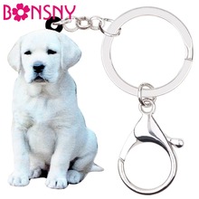 Bonsny-llaveros de perro Labrador acrílico para mujer y niña, soporte para llaves, joyería de animales, bolso, Cartera de coche, colgante 2024 - compra barato