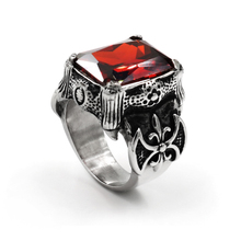 Joias masculinas de alta qualidade, pedra grande vermelha escura, anel masculino de aço inoxidável, joias clássicas de dragão, garra, punk, anéis de cristal 2024 - compre barato
