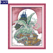 NKF Dragão No Castelo Padrão Handmade do Ofício do Ponto da Cruz Needlework Bordado Ponto-Cruz Kit de Ponto de Cruz para Casa decoração 2024 - compre barato