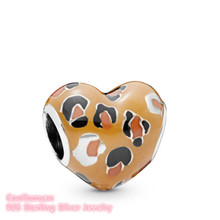 Summer 100% 925 Sterling Silver Spotted Heart Charm Black , Brown , Orange Enamel beads Fits Original Pandora bracelets 2024 - buy cheap