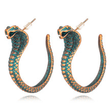 1Pair Ethnic Punk Vintage Metal Bronze Snake Stud Earrings For Women European Personality Animals Big Earrings Jewelry E166 2024 - compre barato
