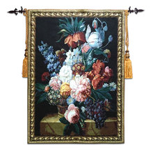 Tapiz de tela jacquard belga de 100x138cm, alfombra de pared con estampado de flores de la vida pastoral Europea, cuadros de frutas, ST-26 2024 - compra barato