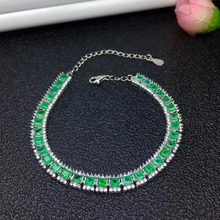 Pulseira de esmeralda natural, elegante, luxuosa, grande matriz, bracelete de prata 925, joias de festa feminina 2024 - compre barato