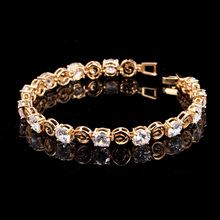 AAA Zirconia cúbica brazalete de cristal de tenis para las mujeres 19cm de moda con diseño vintage amarillo oro Color joyería al por mayor H406 2024 - compra barato