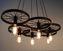 loft personality retro industrial Restaurant Bar American country iron wheel chandelier lamp 2024 - buy cheap