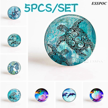 5PCS/SET Sea Turtle Dolphin Seashells DIY Handmade Round Photo Glass Cabochons 25 MM Pendant Making Fashion Jewelry Accessories 2024 - buy cheap