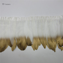 Wholesale White Goose Feather Trims 6 Meter Geese Feather Ribbons/15-18cm Fringes Gold Goose Feather Cloth Belt DIY decorative 2024 - buy cheap