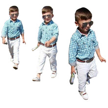 Gentleman Boys Clothing set Long-sleeved Plaid Shirt + White Pants + Belt 3pcs Baby Boys Clothing Set Children Fashion Clothes 2024 - buy cheap