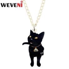 WEVENI Acrylic Mysterious Aristocracy Black Cat Necklace Pendant Chain Collar Fashion Jewelry For Women Girl Teen Charm Gift 2024 - buy cheap