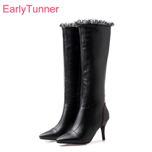 Brand New Winter  Black White Women Knee High Boots Lady Show Shoes ES618 High Heel Plus Big Small Size 10 36 43 46 2024 - buy cheap