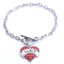 Drop Shipping Hot Selling New Arrival  rhodium plated with sparkling crystals DANCE heart charm bracelet 2024 - buy cheap