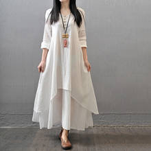 Fashion autumn Dress Women Casual Loose Long Sleeve Cotton Linen Boho Long Dress Party Maxi Dresses super quality Robe Longue 2024 - buy cheap