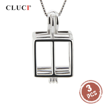CLUCI 3 шт очаровательный серебряный 925 Рождественский кулон подарок для женщин 925 серебро коробка в форме клетки Кулон Жемчужный медальон SC145SB 2024 - купить недорого