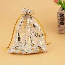 Whoesale-Bolsa de Organza con estampado de rosa y oro, bolsa de 13x18cm, bolsa de boda, bolsas bonitas para regalos, Color blanco, 100 unids/lote 2024 - compra barato