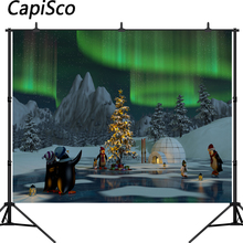 Pinguim aurora casinha gelo árvore de natal, fotografia fundo personalizado fotográfico para estúdio de foto 2024 - compre barato