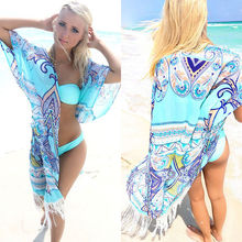 Women Chiffon Blouse Boho Tassel Beachwear Bikini Beach Wear Cover Up Kaftan Summer Shirt 2024 - buy cheap