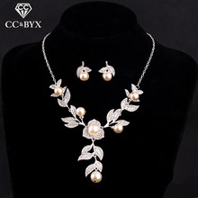 Conjunto de joyería de diseño Simple para mujer, juego de pendientes y collar con perlas Rosas y cristales, accesorio elegante, D005 2024 - compra barato