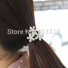 2022 Hot Korean Jewelry Wholesale Crystal Three Flower Head Flower Hair Rope Temperament Ball Hair Ring Tousheng  Headdress 2024 - buy cheap