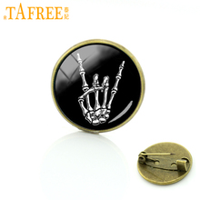 TAFREE Novelty Interesting Bony Rock Hand brooch hand silhouette pin vintage Bony Rock Hand Art Glass Cabochon Dome badges T277 2024 - buy cheap