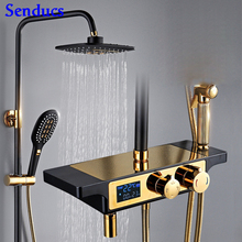 Senfloral-conjunto de chuveiro de bronze para banheiro, chuveirinho de água quente e fria, torneira com misturador, sistema de chuveiro luxuoso preto e dourado 2024 - compre barato