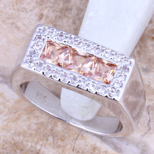 Shining Champagne Morganite White CZ Silver Plated  Women's Ring Size 6 / 7 / 8 / 9 R1160 2024 - buy cheap