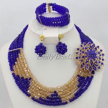 Christmas Gift African Royal Blue Crystal Beads Jewelry Sets Nigerian Wedding Costume Indian Bridal Neckalce Sets AIJ456 2024 - buy cheap