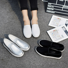 Spring White Shoes Women Casual Shoes Loafers Solid Color Black Sliver Slip-On Flats Women Students Leather Shoes Back 2024 - buy cheap