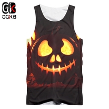 OGKB Men Bat Sleeveless Shirt 3D Printed Funny Pumpkin Halloween Castle Plus Size 5XL Clothes Man Skulls Tank Top 2024 - buy cheap