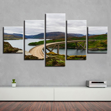 Decoración moderna con estampado de sala de estar 5 piezas montaña lago autopista paisaje lienzo imágenes Pintura Modular arte de pared No enmarcado 2024 - compra barato