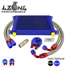 LZONE - Universal 13 ROWS Trust type OIL COOLER + AN10 oil filter sandwich adapter  +  STAINLESS STEEL BRAIDED HOSE LINE 2024 - buy cheap