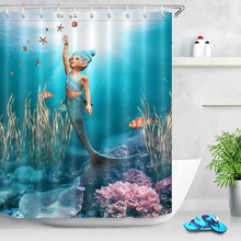 LB 72''3D Shower Curtains Little Mermaid Starfish Seas Oceans Polyester Bathroom Curtain Fabric for Kids Girl Bathtub Home Decor 2024 - buy cheap