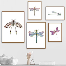 Printed Picture Home Wall nordic Artwork Animal Modular Poster Insect Dragonfly Painting On Watercolor Canvas Living Room Decor 2024 - buy cheap