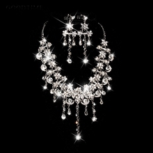Luxury Crystal Bridal Jewelry Sets For Women Wedding Jewelry Silver Color Tassel Statement Necklace Earrings Wedding Accessories 2024 - buy cheap