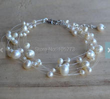 Pulsera de perlas de agua dulce auténtica para dama de honor, brazalete con varias hebras, 9 filas, 7,5 pulgadas, para boda 2024 - compra barato
