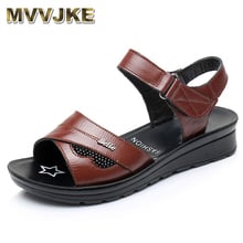 MVVJKE   Women Mother Old Female Sandals Shoes Cow Genuine Leather Casual PU Hook Loop Summer Beach Cool Size 35-41 2024 - buy cheap