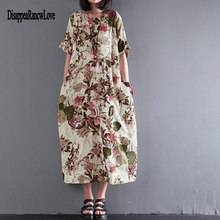 Vestido largo plisado corto con estampado de flores para mujer, Vestidos largos hasta el tobillo de manga corta, SizeM-5XL 2024 - compra barato