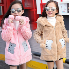 Зимняя одежда для девочек парка с искусственным мехом, пальто утепленная детская верхняя одежда с капюшоном детские куртки с рисунками Одежда для девочек 8, 10, 12 лет 2024 - купить недорого
