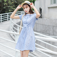 Summer New Students Fresh Summer Dress Round Neck Short-sleeved Striped Print Sweet Dress Party Dresses 2024 - buy cheap