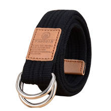 Cinturón de nailon con hebilla de doble anillo para hombre, cinturón informal para exteriores, tejido, color sólido, para pantalones de vaquero, Unisex 2024 - compra barato
