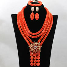 Luxury Handmade Coral Beads Statement Necklace Set Nigerian Wedding African Beads Jewelry Set Free Shipping CNR514 2024 - buy cheap