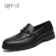 Мужские туфли-оксфорды QFFAZ, черные классические кожаные туфли без застежки, плоская подошва, модель 2019 года 2024 - купить недорого