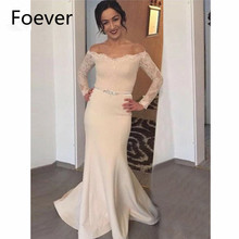 2019 Mermaid Off theShoulder Evening Dresses Long Sleeve Elastic Satin Zipper Long Sleeve Prom Gown Formal Evening Dress 2024 - buy cheap